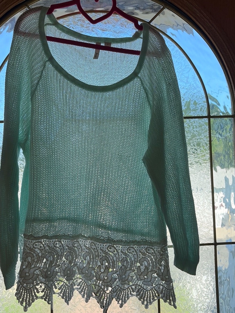 Light Mint Lace-Hem Sweater